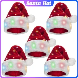 パーティーハットサンタ帽子の導かれた光の年のかわいい子供大人キャップ冬のギフトホリデー装飾のための面白いクリスマス231118