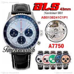 BLSF NAVITIMER B01 ETA A7750 자동 크로노 그래프 남성 시계 흰색 라인 AB0138241C1P1 슈퍼 에디션 TimezoneWatch C148A