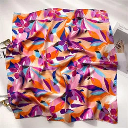 Scarves 70x70CM Women Silk Square Scarf Shawl Color Graffiti Flowers Leaves Foulard Fashion Luxury Ladies Headscarf
