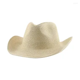 Boinas de chapéu de praia chapéus para mulheres Summer Cowboy Panamá larga abrangente vaca de jazz sólida Cap de jazz Straw Sun Sombrero