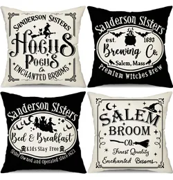 Pillow Case Halloween ers 18x18 Zestaw 4 dekoracji Sanderson Sisters Hocus Pocus rzut powiedzenie poduszka dekoracyjna dla hom Garden27696692