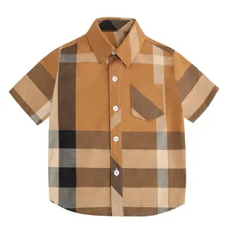 Camicie a quadri estive per neonati carini con taschino Camicia a maniche corte per bambini in cotone Camicia con colletto rovesciato per bambini T-shirt morbide e traspiranti