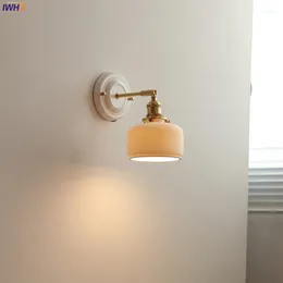 Vägglampor iwhd nordiska moderna LED -ljusarmaturer keramiska lampskärm knopp växla sovrum badrum spegel japansk stil sconce