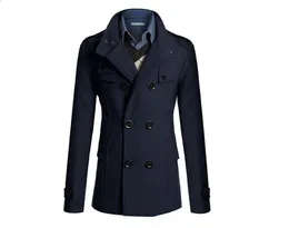 Men's Wool Blends S-XXXL navy blue Korean men woolen coat Outer wear Top fashion Slim wild double-breasted coat business men lapel jacket pocket 231118