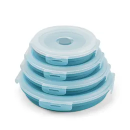 4pcs/conjunto tigelas dobráveis ​​lanche de silicone boxes de microondas BENTO BENTO Caixas de preservação circular de geladeira