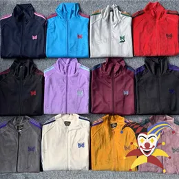 Erkek Hoodies Sweatshirts Needles Ceketler Erkek Kadınlar Yüksek Sokak Nakış Kelebek İğneleri Ceket Dış Giyim Şerit Awge Coats T230419
