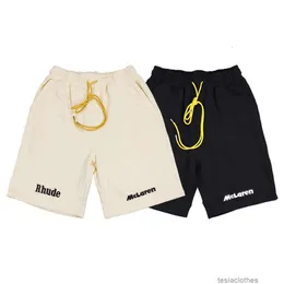 디자이너 짧은 패션 캐주얼 의류 해변 반바지 Rhude X McLaren 공동 브랜드 자수 반바지 여름 하이 스트리트 남성 여자 느슨한 캐주얼 카프리스 트렌드