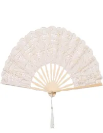 Ventilador de renda de madeira dobrável feito à mão de algodão renda de bambu ventilador de mão para cosplay adereços de dança presente de casamento suprimentos de festa festiva 1552947