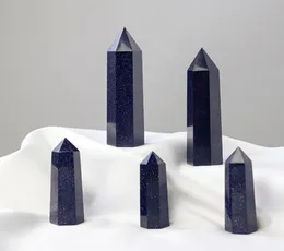 Raw ore blue gold sandstone Quartz Pillar Arts ornaments Energy stone Wand Healing Gemstone tower Natural Crystal point1609078