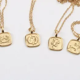 Collares colgantes de alta calidad color oro acero inoxidable 12 zodiac cuadrado collar de constelación para mujeres joyas de regalo de joyería gratis
