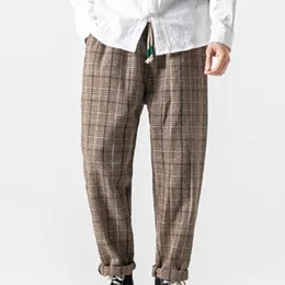 Calça masculina treliça roupas de emenda do hip hop macger macacão solto as calças de streetwear confortáveis ​​as calças de moletom casual para homens