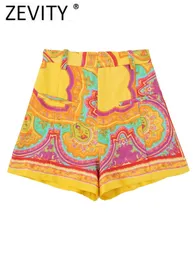 Women's Shorts ZEVITY Women Vintage Contrast Color Totem Floral Print Bermuda Shorts Lady Zipper Casual Shorts Chic Pantalone Cortos P2038 230418