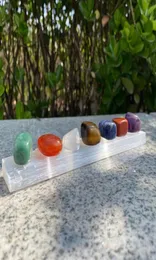 Presente de cristal natural quartzo sete cores chakra cura pedra preciosa com gesso reiki yoga base decoração para casa 8410318