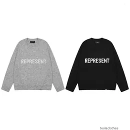 Designer tröjor mode casual klädhuvtröjor representerar rep -bokstaven jacquard high street tidvattnet br vinter varm pullover rund hals tröja herrtröja