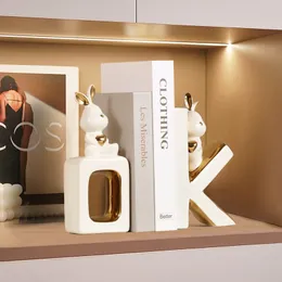 Decorative Objects Figurines Light Luxury Creative OK Rabbit Bookstore Decoration Home Entrance Study Shelf Wine Cabinet Backrest 231118