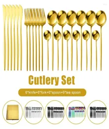 أدوات Flatware Sets 24pcs أدوات العشاء الذهبية مجموعة أدوات المائدة الفولاذ المقاوم للصدأ سكين ملعقة شوكة عشاء المائدة الفاخرة المطبخ 6768519