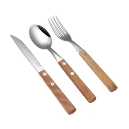 Spoons Stainless Steel Creative Knife Fork Spoon Wooden Handle Cutlery Set Household Western Tableware Drop Delivery Home Ga Dhgarden Dhwls