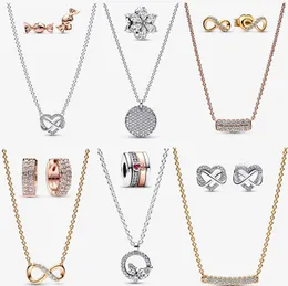 CZ Pendant Necklace Women Heart Shaped Collar Chain Earstuds Engagement Jewelry Gift Diy Fit Pandora Designer Halsband