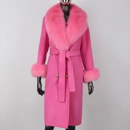 Damen Pelzimitat 2023 XLong Warmer Echtmantel Kaschmirmischungen Wolle Winterjacke Frauen Natürliche Kragenmanschetten Zweireihige Oberbekleidung 231118