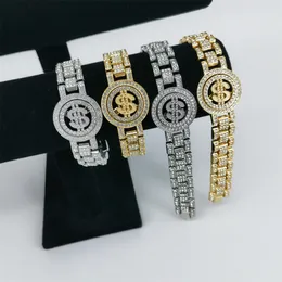 Halsband för herrkedja kubanska länk Guldkedjor isade ut smycken tjock diamantarmband 16mm roterande amerikansk dollar klockkedja för män och kvinnor
