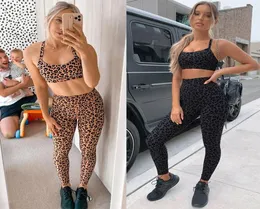 Womens Yoga Outfits 2 Piece Set Workout Athletic Leopard Print Shorts Leggings and Sports Bra Set Gym Clothes Fitness Clothing2063476