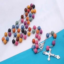 Pendant Necklaces 8MM Rose Bead Crystal Rosary Necklace Fashion Classic St. Catholic Prayer Necklace. Gift