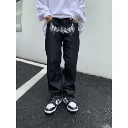 남자 청바지 2023 BAT PRINT Streetwear 남자 힙합 헐렁한 바지 Y2K 옷 똑바로 느슨한 고트 데님 바지 팬탈 론 230419