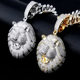 Nowy spersonalizowany biały złoto Wyciągnięte sześcienne z cyrkonia wisiorek lwa Nechlace spersonalizowany bijoux hip hop raper męski prezenty biżuterii dla facetów