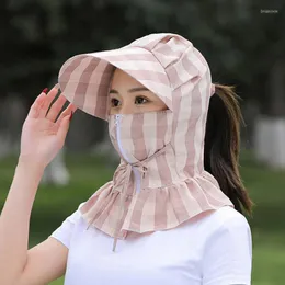 Wide Brim Hats Women Summer Sun Hat Breathable Sunscreen Neck Full Face Mask UV Protection Caps Female Outdoor Beach Sunhat