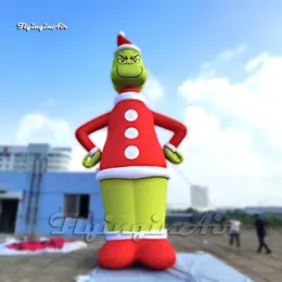 Incrível Natal Monstro Verde Gigante Inflável Grinch Figura de desenho animado vestindo roupa de Papai Noel para decoração de Natal ao ar livre