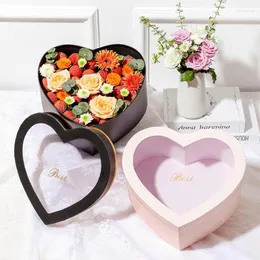 Gift Wrap 2pcs Heart Shaped Flower Box Floral Boxes With Transparent Window Lids Luxury Style Arrangements