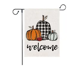 Fall Pumpkins Garden Flag Autumn مرحبًا بكم بوفالو تحقق من علامات عيد الشكر مزرعة مزدوجة الشبكة العمودية العمودية في الهواء الطلق Dec5363521