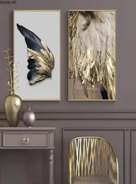 Nordic Golden and Black Wing Wall Art Canvas målningar Abstract lämnar väggkonsttryck och affischer för vardagsrumshemdekor5371085