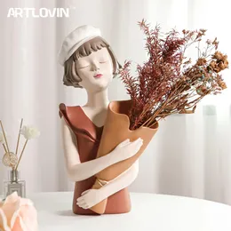 Vaser Dekorativ vas Modern Girl Sculpture Harts Byst Desktop Ornament Gold Storage Tray Garden Living Room Decor Makeup Bush Holder 231117