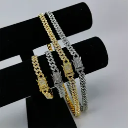 Halsband för herrkedja kubansk länk Guldkedjor Iced ut smycken 8mm Diamond Inlaid Single Row 3 Diamond Herr- och kvinnors hiphoparmband
