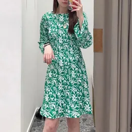 Casual Dresses Maje French Style green Dress Silhouette Floral Printed Pleated Dress for Women