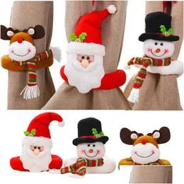 Dekoracje świąteczne Dekoracja kreskówka Święty Święty Święto Snowman Elk Curtain Buckle Festival El Restaurant Ornaments Xmas Gifts Dhgarden Dhwaj