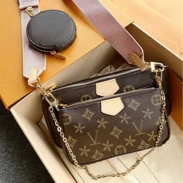 Multi Pochette Aksesuarları Spor Salonu Omuz Çantaları Kadınlar Erkekler M44840 Küçük Zincir Çanta Debriyaj Çantaları Lüks Tasarımcı Fermuar Kahverengi Çiçek Sling Messenger Çantası