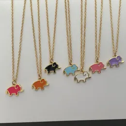 Hänge halsband söta emalj liten elefant form charm halsband mode guld färg koppar stål kedja klumpiklass choker krage smycken