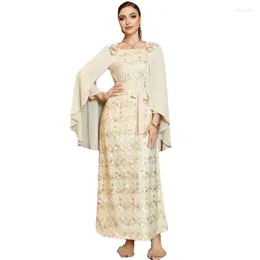 Ethnic Clothing Modest Dress For Woman Rhinestone Luxury Dubai Evening Fashion Sequins Floral Embroidery Guipure Shawl Turkish