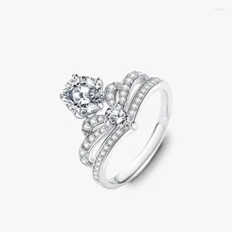 Küme halkaları moissanit yüzüğü dişi taç S925 STERLING Gümüş Takı Lüks çok yönlü tasarım düğün kadınlar için