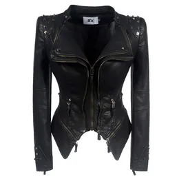 Jackets de rivet de couro feminino Faux PU Rivet Steampunk