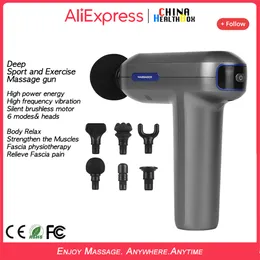 Full Body Massager HealthBOX Sports Deep Tissue Massage Gun 2200mAh 3200r 6 Heads Silent Brushless Relieve Pain Relax CE Rohs FCC 230419