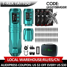 Máquina de tatuagem T-Rex Kit de máquina de tatuagem sem fio Caneta de bateria rotativa com pacote de energia portátil 2400mAh cartucho de agulhas RL RM Suprimentos de tatuagem 231118