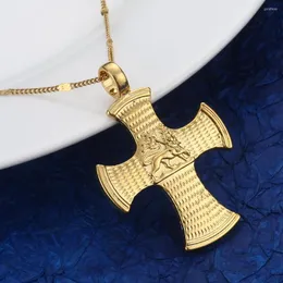 Pendant Necklaces Ethiopian Trendy Cross Gold Color Coptic Lion Pattern Chain Jewelry