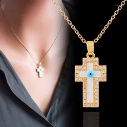 Choker LEEKER 316L Stainless Steel Gold Color Necklace For Women Blue Eye Jewelry Round Heart Star Cross Cubic Zirconia Chains 992 LK3