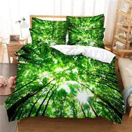 Yatak takımları yeşil orman seti yorgan kapağı 3D dijital baskı yatak keten kraliçe moda tasarım