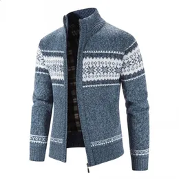 Мужские свитера, осенне-зимние кардиганы, мужские вязаные свитера, куртка, модный принт, воротник-стойка, пальто, более толстая теплая верхняя одежда 231118