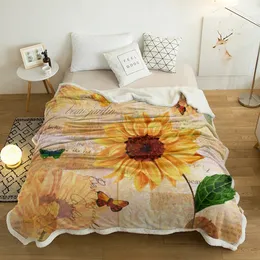 Blankets Sunflower Butterfly Winter Wool Plush Throw Blanket Adult Kid Thick Travel Office Sherpa Fleece Blankets Sofa Bed Bedspread 231118