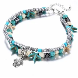 Anklets Bohemian Anklet Armband Seasskells pärlkedja för kvinnor och flickor Conch Beach Turtle Pendant Drop Leverans smycken Dhnps